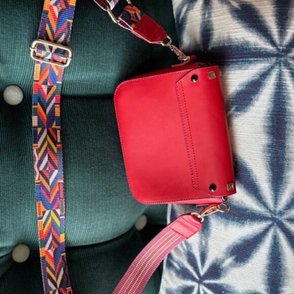 Borse in Pelle Made in Italy Genuine Leather Red Cross Body Boho Beaded Bag - Picture 4 of 7